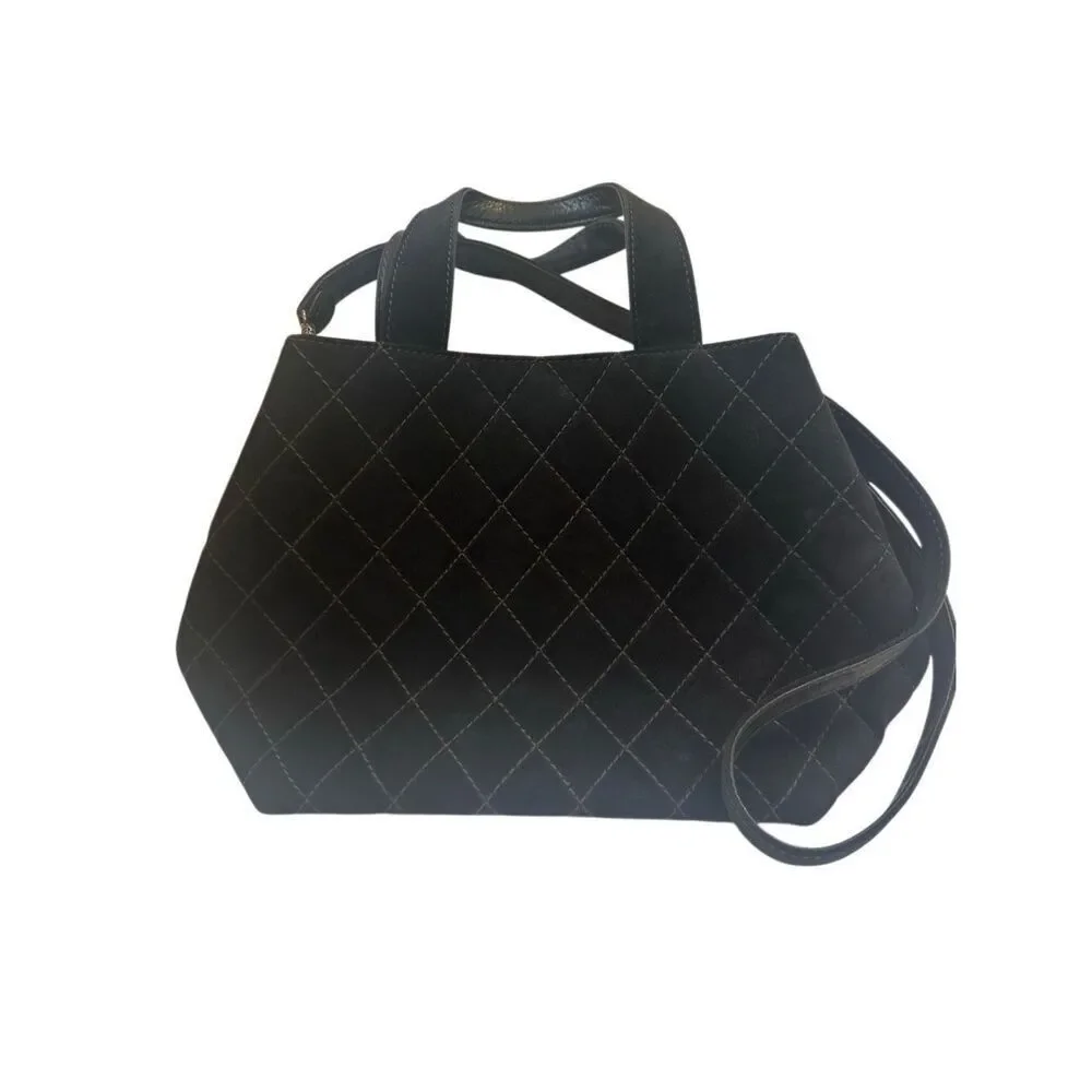 CHANEL dark chocolate Quilted Suede Tote with CC Logo